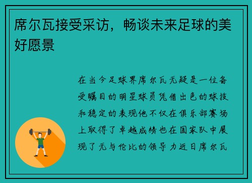 席尔瓦接受采访，畅谈未来足球的美好愿景